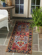 Rust Red and Blue 2' x 8' Outdoor Traditional Runner Area Rug Weather Resistant for Patio, Deck, Terrace, Balcony, Porch Classical Design Outside Carpet for Sale at Rug Engine