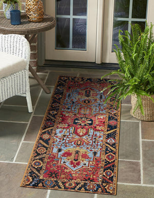 Rust Red and Blue 2' x 6' 1 Outdoor Traditional Runner Area Rug Weather Resistant for Patio, Deck, Terrace, Balcony, Porch Classical Design Outside Carpet for Sale at Rug Engine