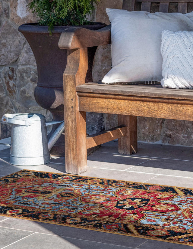 Rust Red and Blue 2' 7 x 12' Outdoor Traditional Runner Area Rug Weather Resistant for Patio, Deck, Terrace, Balcony, Porch Classical Design Outside Carpet for Sale at Rug Engine