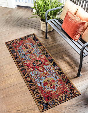 Rust Red and Blue 2' x 8' Outdoor Traditional Runner Area Rug Weather Resistant for Patio, Deck, Terrace, Balcony, Porch Classical Design Outside Carpet for Sale at Rug Engine