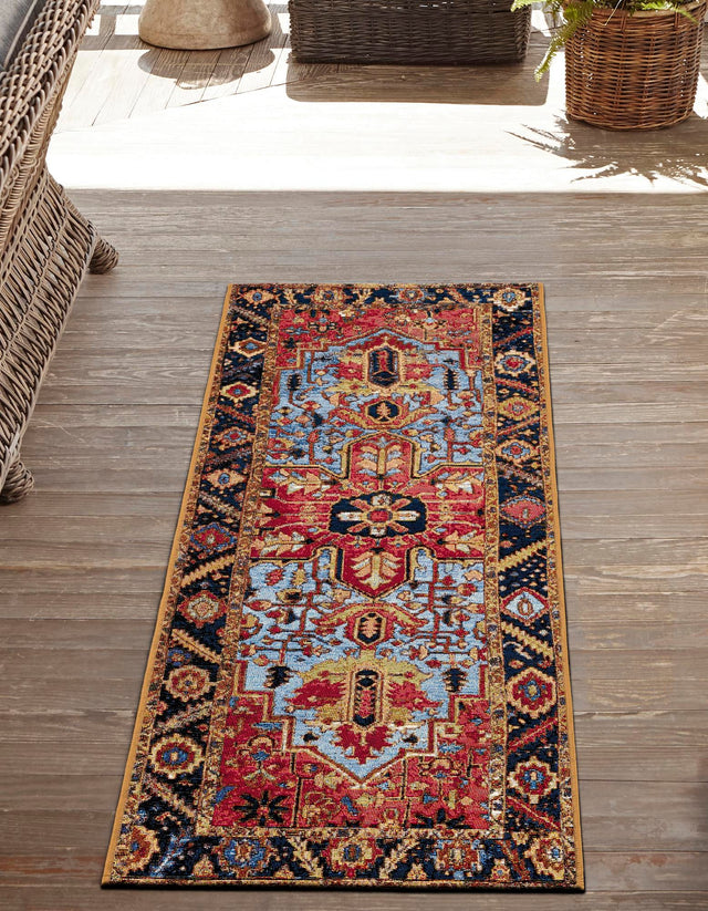Rust Red and Blue 2' 7 x 10' Outdoor Traditional Runner Area Rug Weather Resistant for Patio, Deck, Terrace, Balcony, Porch Classical Design Outside Carpet for Sale at Rug Engine