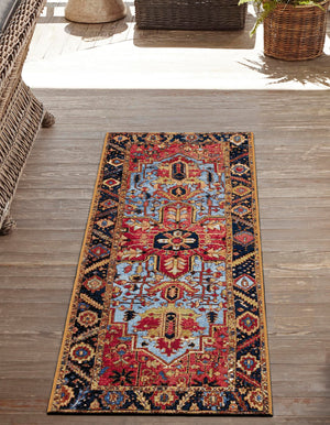 Rust Red and Blue 2' x 8' Outdoor Traditional Runner Area Rug Weather Resistant for Patio, Deck, Terrace, Balcony, Porch Classical Design Outside Carpet for Sale at Rug Engine