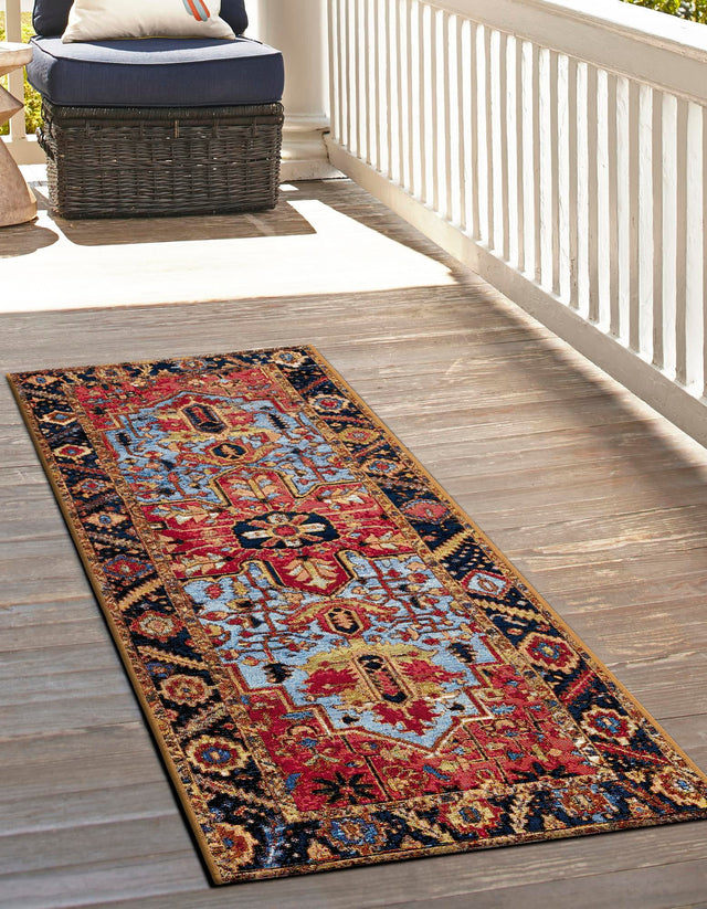 Rust Red and Blue 2' x 8' Outdoor Traditional Runner Area Rug Weather Resistant for Patio, Deck, Terrace, Balcony, Porch Classical Design Outside Carpet for Sale at Rug Engine