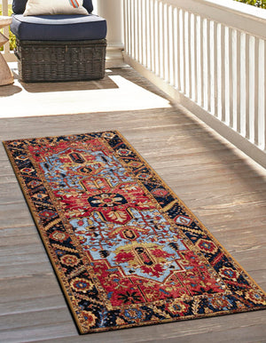Rust Red and Blue 2' 7 x 12' Outdoor Traditional Runner Area Rug Weather Resistant for Patio, Deck, Terrace, Balcony, Porch Classical Design Outside Carpet for Sale at Rug Engine