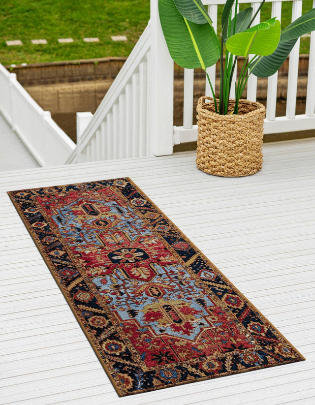 Rust Red and Blue 2' x 8' Outdoor Traditional Runner Area Rug Weather Resistant for Patio, Deck, Terrace, Balcony, Porch Classical Design Outside Carpet for Sale at Rug Engine