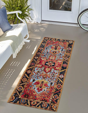 Rust Red and Blue 2' x 8' Outdoor Traditional Runner Area Rug Weather Resistant for Patio, Deck, Terrace, Balcony, Porch Classical Design Outside Carpet for Sale at Rug Engine