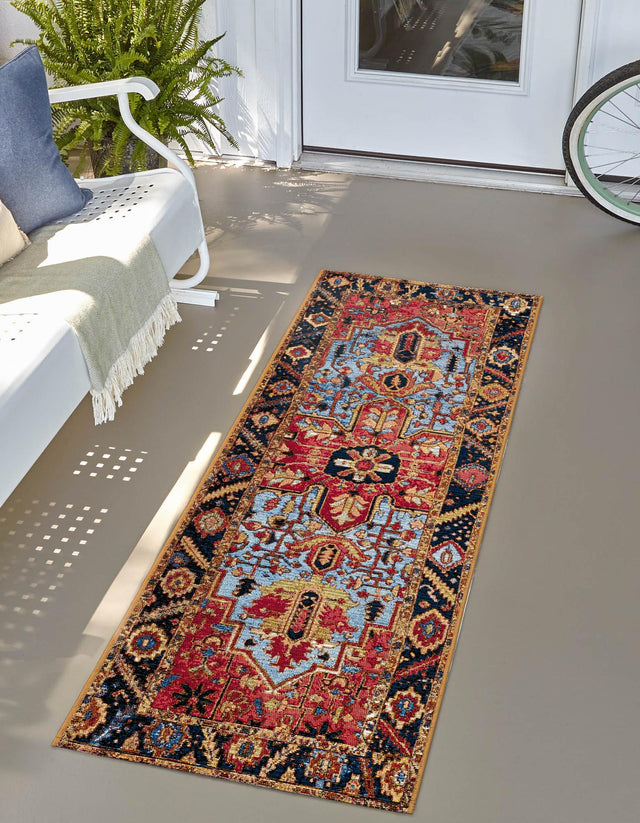 Rust Red and Blue 2' x 8' Outdoor Traditional Runner Area Rug Weather Resistant for Patio, Deck, Terrace, Balcony, Porch Classical Design Outside Carpet for Sale at Rug Engine