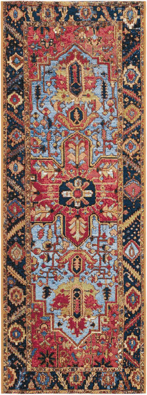 Rust Red and Blue 2' x 6' 1 Outdoor Traditional Runner Area Rug Weather Resistant for Patio, Deck, Terrace, Balcony, Porch Classical Design Outside Carpet for Sale at Rug Engine
