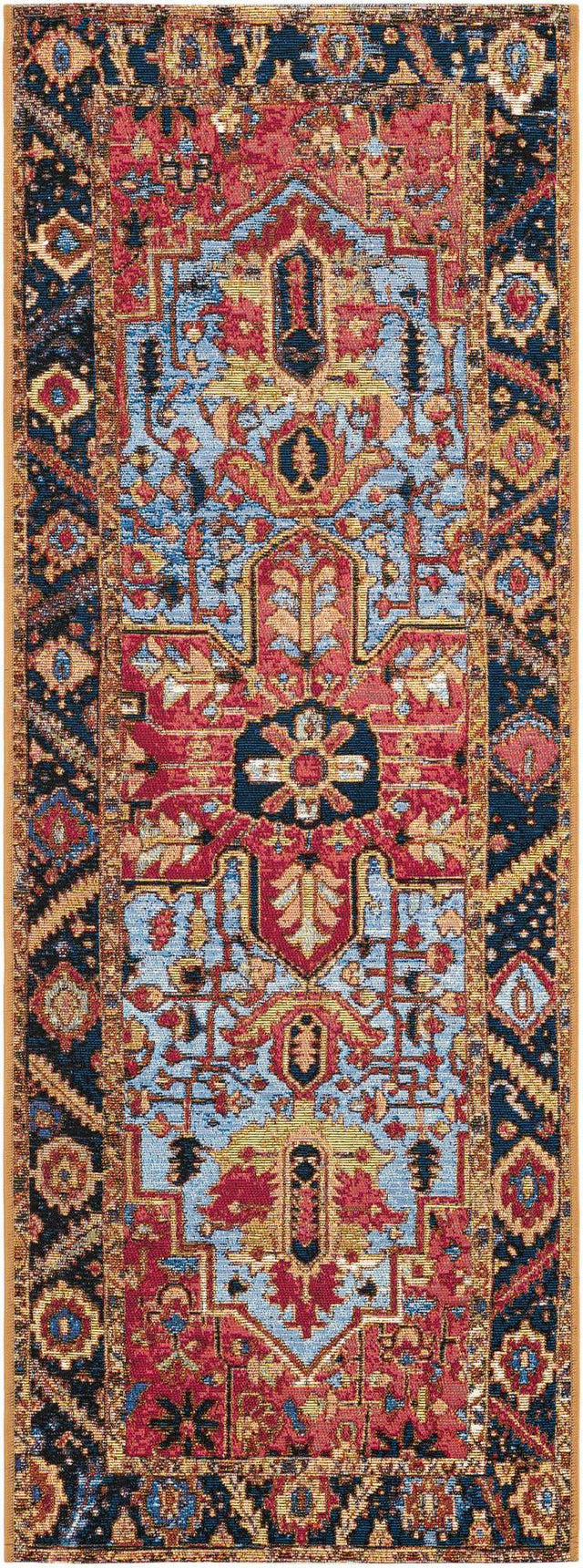 Rust Red and Blue 2' x 6' 1 Outdoor Traditional Runner Area Rug Weather Resistant for Patio, Deck, Terrace, Balcony, Porch Classical Design Outside Carpet for Sale at Rug Engine