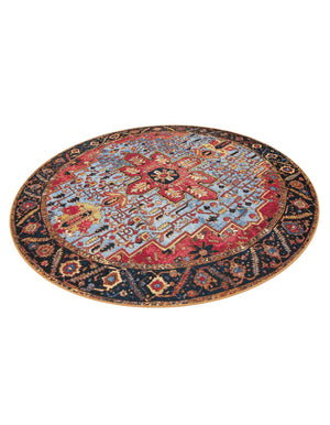 Rust Red and Blue 7' 10 x 7' 10 Outdoor Traditional Round Area Rug Weather Resistant for Patio, Deck, Terrace, Balcony, Porch Classical Design Outside Carpet for Sale at Rug Engine