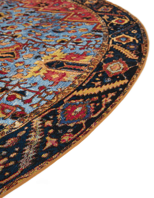 Rust Red and Blue 7' 10 x 7' 10 Outdoor Traditional Round Area Rug Weather Resistant for Patio, Deck, Terrace, Balcony, Porch Classical Design Outside Carpet for Sale at Rug Engine