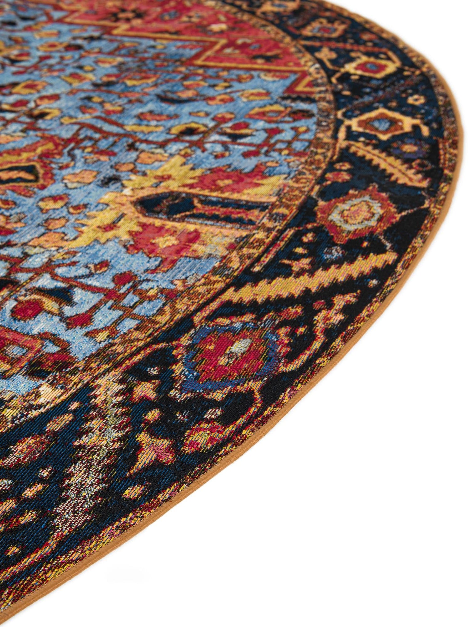 Rust Red and Blue 4' 1 x 4' 1 Outdoor Traditional Round Area Rug Weather Resistant for Patio, Deck, Terrace, Balcony, Porch Classical Design Outside Carpet for Sale at Rug Engine