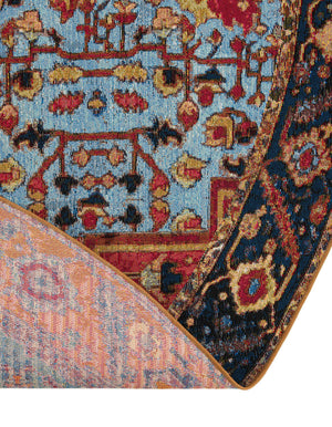 Rust Red and Blue 7' 10 x 7' 10 Outdoor Traditional Round Area Rug Weather Resistant for Patio, Deck, Terrace, Balcony, Porch Classical Design Outside Carpet for Sale at Rug Engine