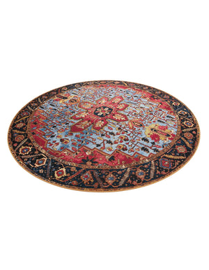 Rust Red and Blue 7' 10 x 7' 10 Outdoor Traditional Round Area Rug Weather Resistant for Patio, Deck, Terrace, Balcony, Porch Classical Design Outside Carpet for Sale at Rug Engine