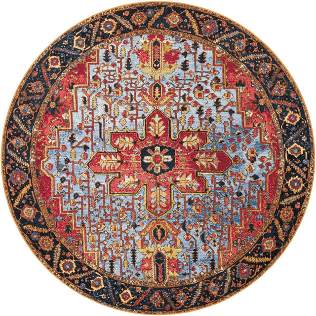 Rust Red and Blue 7' 10 x 7' 10 Outdoor Traditional Round Area Rug Weather Resistant for Patio, Deck, Terrace, Balcony, Porch Classical Design Outside Carpet for Sale at Rug Engine