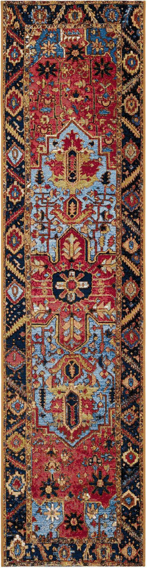 Rust Red and Blue 2' x 8' Outdoor Traditional Runner Area Rug Weather Resistant for Patio, Deck, Terrace, Balcony, Porch Classical Design Outside Carpet for Sale at Rug Engine