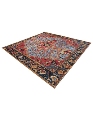Rust Red and Blue 7' 10 x 7' 10 Outdoor Traditional Square Area Rug Weather Resistant for Patio, Deck, Terrace, Balcony, Porch