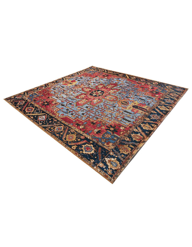 Rust Red and Blue 7' 10 x 7' 10 Outdoor Traditional Square Area Rug Weather Resistant for Patio, Deck, Terrace, Balcony, Porch