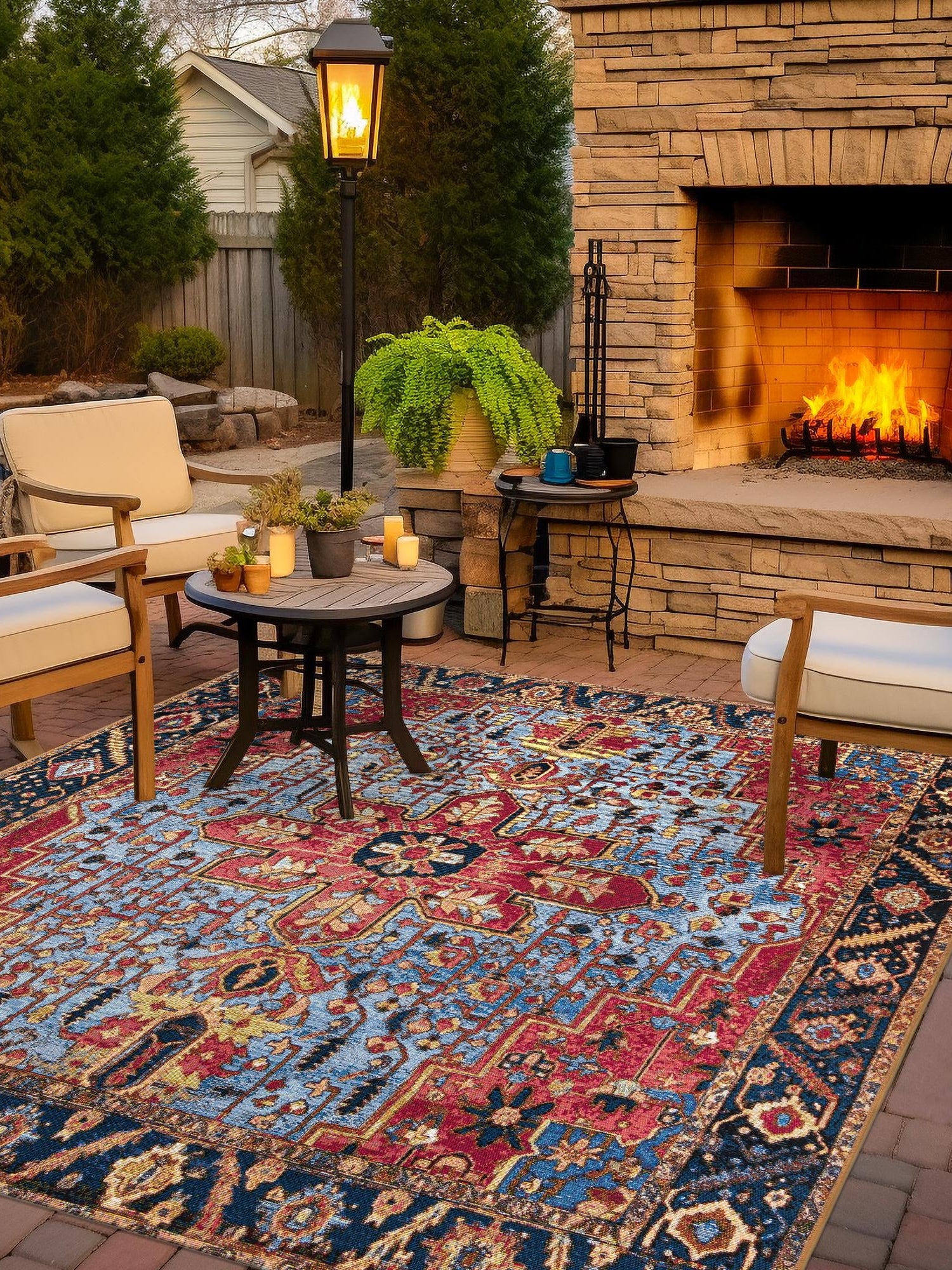 Rust Red and Blue 10' x 10' Outdoor Traditional Square Area Rug Weather Resistant for Patio, Deck, Terrace, Balcony, Porch Classical Design Outside Carpet for Sale at Rug Engine