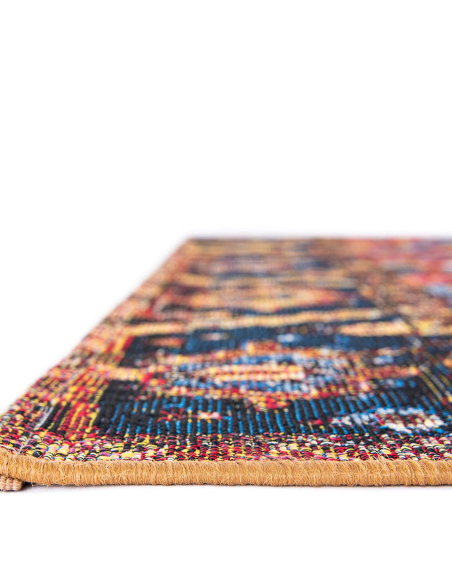 Rust Red and Blue 7' 10 x 7' 10 Outdoor Traditional Square Area Rug Weather Resistant for Patio, Deck, Terrace, Balcony, Porch