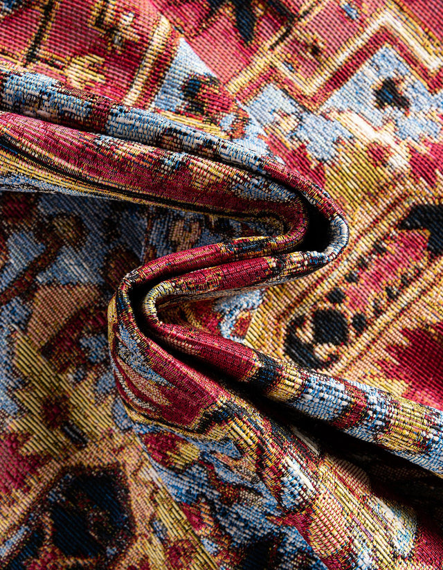 Rust Red and Blue 7' 10 x 7' 10 Outdoor Traditional Square Area Rug Weather Resistant for Patio, Deck, Terrace, Balcony, Porch