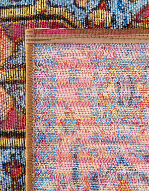 Rust Red and Blue 7' 10 x 7' 10 Outdoor Traditional Square Area Rug Weather Resistant for Patio, Deck, Terrace, Balcony, Porch