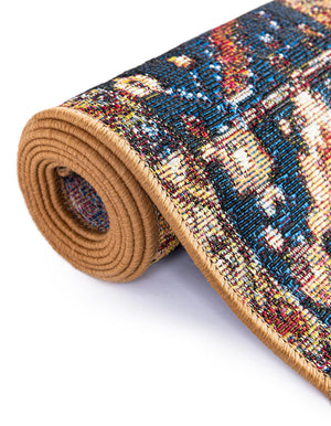 Rust Red and Blue 7' 10 x 7' 10 Outdoor Traditional Square Area Rug Weather Resistant for Patio, Deck, Terrace, Balcony, Porch