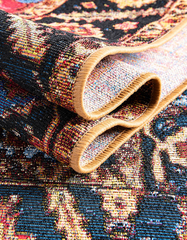 Rust Red and Blue 7' 10 x 7' 10 Outdoor Traditional Square Area Rug Weather Resistant for Patio, Deck, Terrace, Balcony, Porch