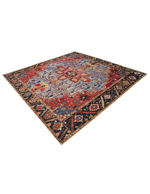 Rust Red and Blue 7' 10 x 7' 10 Outdoor Traditional Square Area Rug Weather Resistant for Patio, Deck, Terrace, Balcony, Porch