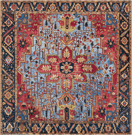 Rust Red and Blue 7' 10 x 7' 10 Outdoor Traditional Square Area Rug Weather Resistant for Patio, Deck, Terrace, Balcony, Porch