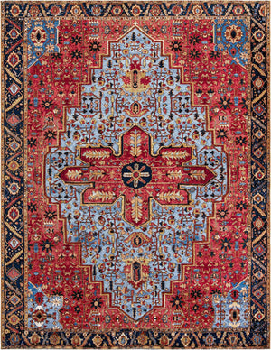Rust Red and Blue 9' x 12' Outdoor Traditional Rectangle Area Rug Weather Resistant for Patio, Deck, Terrace, Balcony, Porch Classical Design Outside Carpet for Sale at Rug Engine
