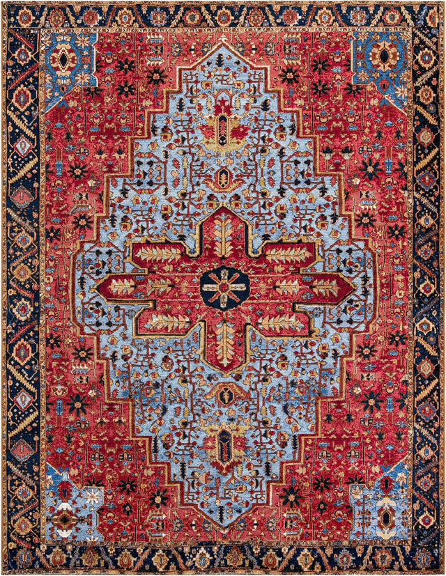 Rust Red and Blue 9' x 12' Outdoor Traditional Rectangle Area Rug Weather Resistant for Patio, Deck, Terrace, Balcony, Porch Classical Design Outside Carpet for Sale at Rug Engine