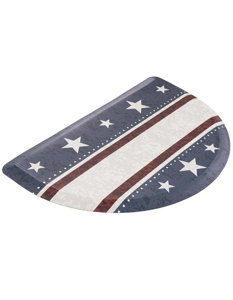 Seasonal Festive Anti-Fatigue Red and Blue 2' x 3' Comfort Standing Mat Hearth Half-Round Semicircle Area Rug for Kitchen, Bath, Laundry Room, Office Colorful PVC Durable Non-Slip Water Resistant Spill Proof Rug Thick Rubber for Sale at Rug Engine