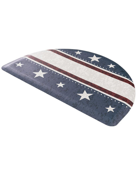 Seasonal Festive Anti-Fatigue Red and Blue 2' x 3' Comfort Standing Mat Hearth Half-Round Semicircle Area Rug for Kitchen, Bath, Laundry Room, Office Colorful PVC Durable Non-Slip Water Resistant Spill Proof Rug Thick Rubber for Sale at Rug Engine