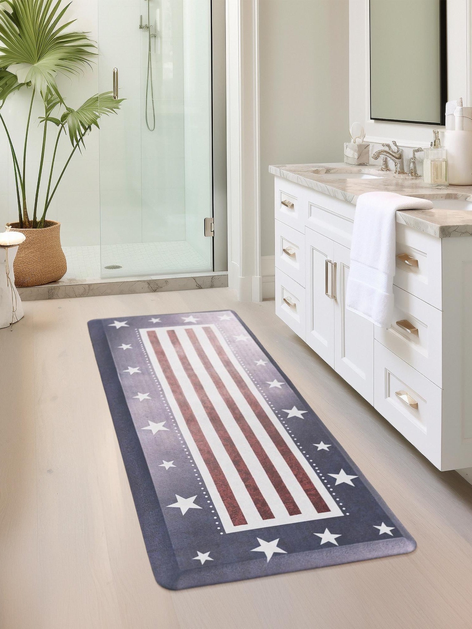 Seasonal Festive Anti-Fatigue Red and Blue 2' x 3' Comfort Standing Mat  for Kitchen, Bath, Laundry Room, Office Colorful PVC Durable Non-Slip Water Resistant Spill Proof Rug Thick Rubber for Sale at Rug Engine