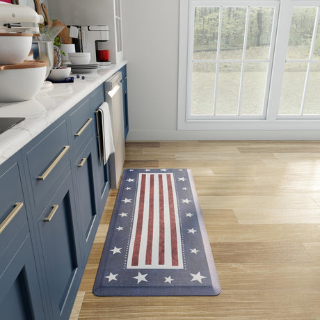 Seasonal Festive Anti-Fatigue Red and Blue 2' x 5' Comfort Standing Mat  for Kitchen, Bath, Laundry Room, Office Colorful PVC Durable Non-Slip Water Resistant Spill Proof Rug Thick Rubber for Sale at Rug Engine