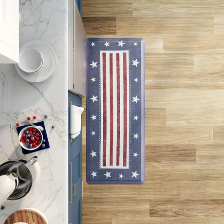 Seasonal Festive Anti-Fatigue Red and Blue 2' x 5' Comfort Standing Mat  for Kitchen, Bath, Laundry Room, Office Colorful PVC Durable Non-Slip Water Resistant Spill Proof Rug Thick Rubber for Sale at Rug Engine