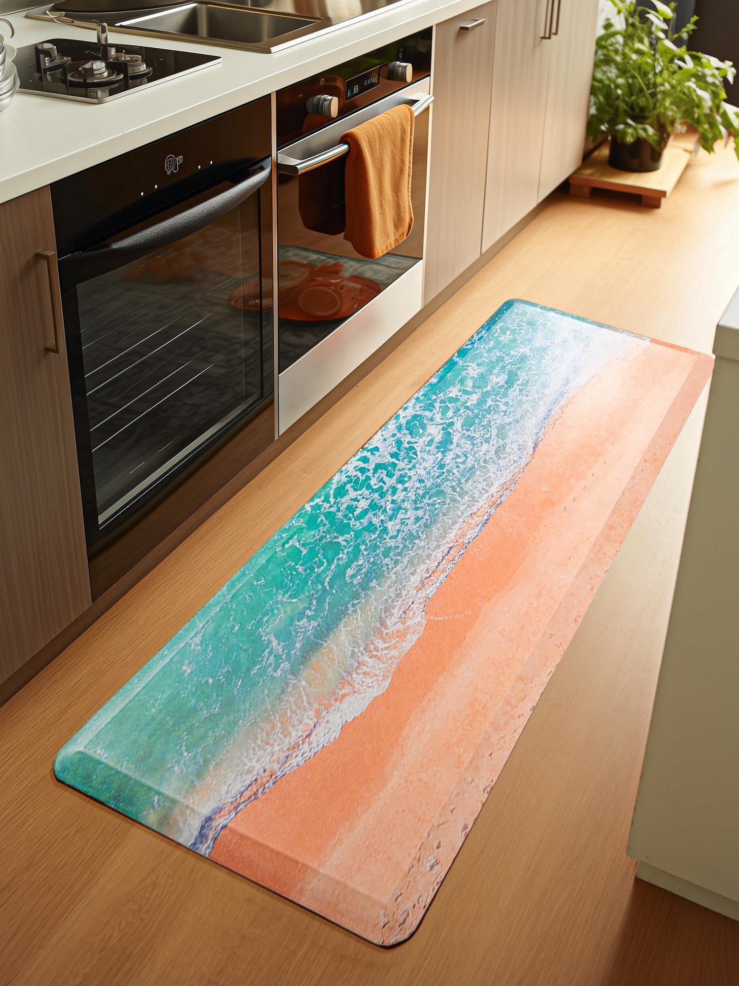 Seasonal Festive Anti-Fatigue Blue and Khaki 2' x 3' Comfort Standing Mat  for Kitchen, Bath, Laundry Room, Office Colorful PVC Durable Non-Slip Water Resistant Spill Proof Rug Thick Rubber for Sale at Rug Engine