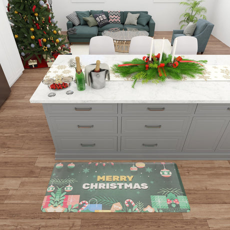 Seasonal Festive Anti-Fatigue Green 2' x 5' Comfort Standing Mat  for Kitchen, Bath, Laundry Room, Office Colorful PVC Durable Non-Slip Water Resistant Spill Proof Rug Thick Rubber for Sale at Rug Engine