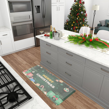 Seasonal Festive Anti-Fatigue Green 2' x 5' Comfort Standing Mat  for Kitchen, Bath, Laundry Room, Office Colorful PVC Durable Non-Slip Water Resistant Spill Proof Rug Thick Rubber for Sale at Rug Engine