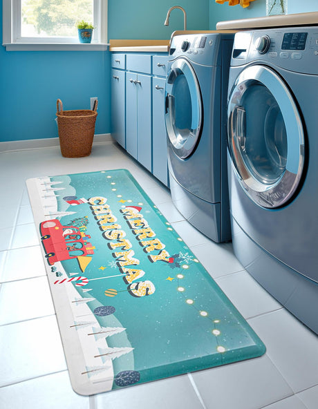 Seasonal Festive Anti-Fatigue Blue 2' x 5' Comfort Standing Mat  for Kitchen, Bath, Laundry Room, Office Colorful PVC Durable Non-Slip Water Resistant Spill Proof Rug Thick Rubber for Sale at Rug Engine