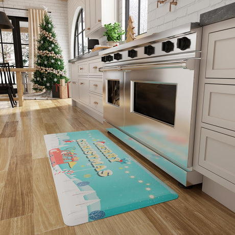 Seasonal Festive Anti-Fatigue Blue 2' x 5' Comfort Standing Mat  for Kitchen, Bath, Laundry Room, Office Colorful PVC Durable Non-Slip Water Resistant Spill Proof Rug Thick Rubber for Sale at Rug Engine