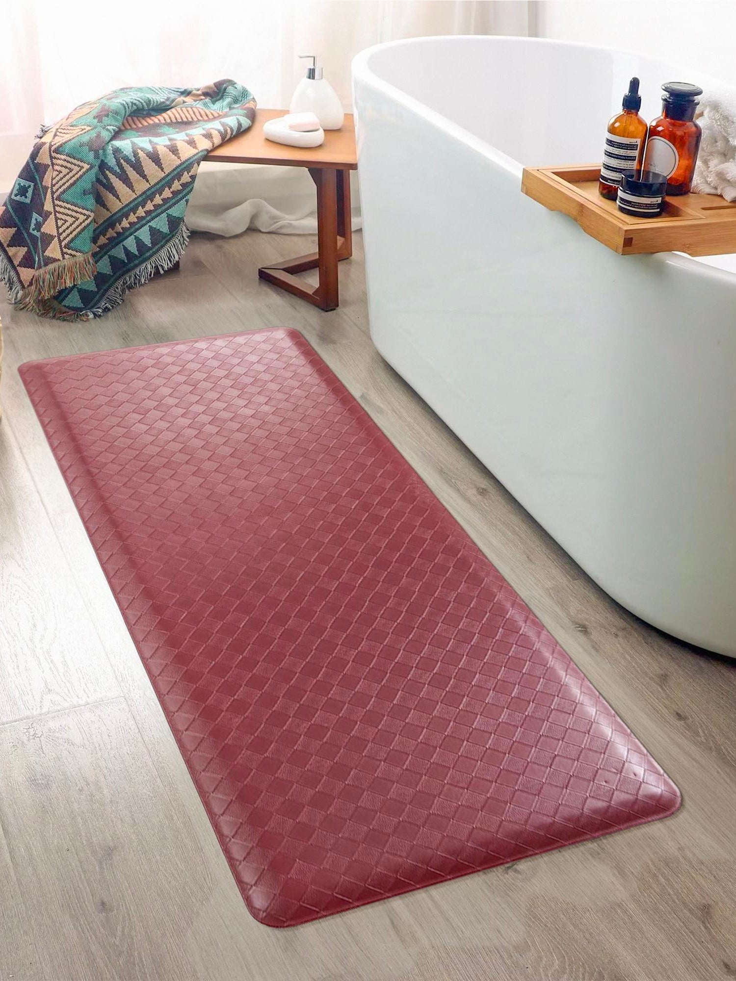 Anti-Fatigue Burgundy Red 2' x 5' Comfort Standing Mat  for Kitchen, Bath, Laundry Room, Office Colorful PVC Durable Non-Slip Water Resistant Spill Proof Rug Thick Rubber for Sale at Rug Engine