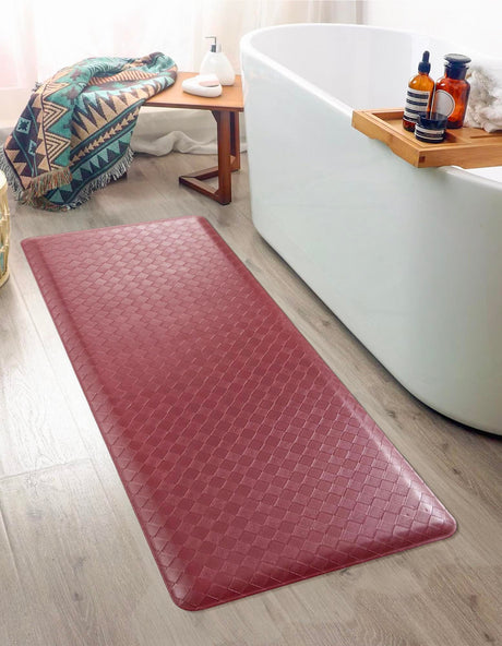 Anti-Fatigue Burgundy Red 2' x 5' Comfort Standing Mat  for Kitchen, Bath, Laundry Room, Office Colorful PVC Durable Non-Slip Water Resistant Spill Proof Rug Thick Rubber for Sale at Rug Engine