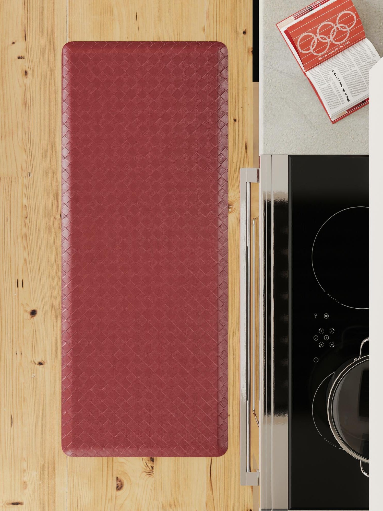 Anti-Fatigue Burgundy Red 2' x 5' Comfort Standing Mat  for Kitchen, Bath, Laundry Room, Office Colorful PVC Durable Non-Slip Water Resistant Spill Proof Rug Thick Rubber for Sale at Rug Engine