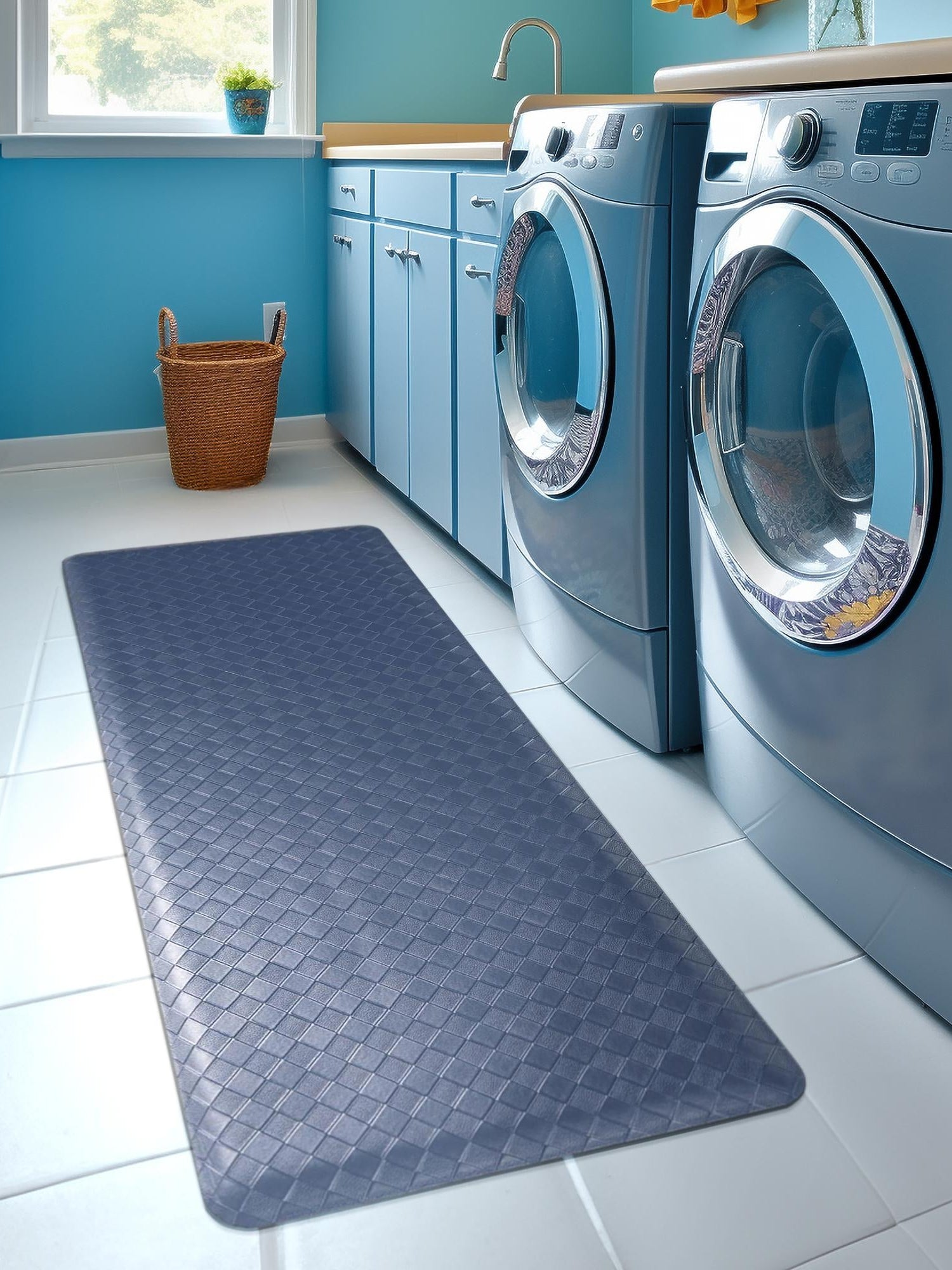 Anti-Fatigue Navy Blue 2' x 3' Comfort Standing Mat  for Kitchen, Bath, Laundry Room, Office Colorful PVC Durable Non-Slip Water Resistant Spill Proof Rug Thick Rubber for Sale at Rug Engine