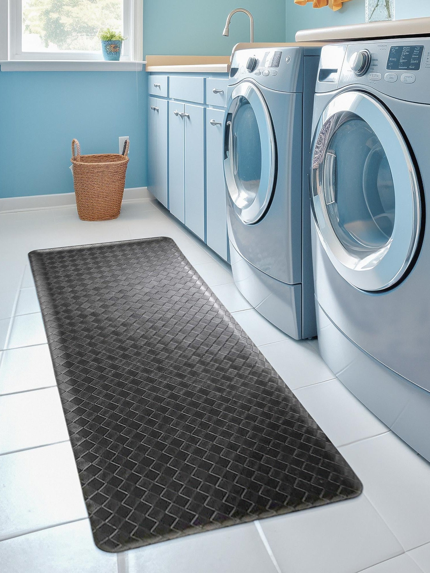 Anti-Fatigue Black 2' x 3' Comfort Standing Mat  for Kitchen, Bath, Laundry Room, Office Colorful PVC Durable Non-Slip Water Resistant Spill Proof Rug Thick Rubber for Sale at Rug Engine