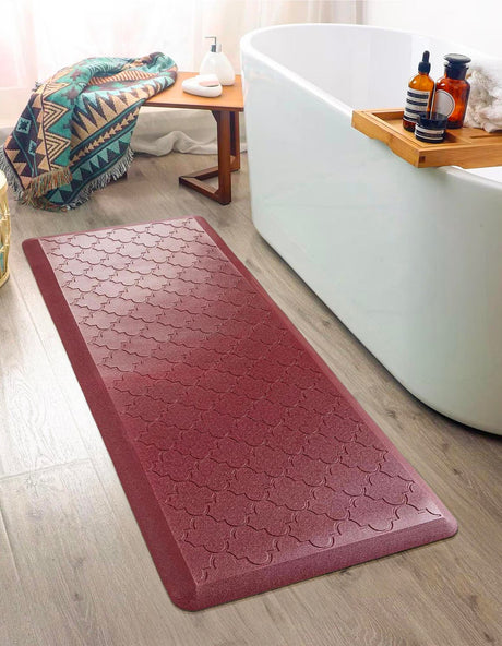 Anti-Fatigue Burgundy Red 2' x 5' Comfort Standing Mat  for Kitchen, Bath, Laundry Room, Office Colorful PVC Durable Non-Slip Water Resistant Spill Proof Rug Thick Rubber for Sale at Rug Engine