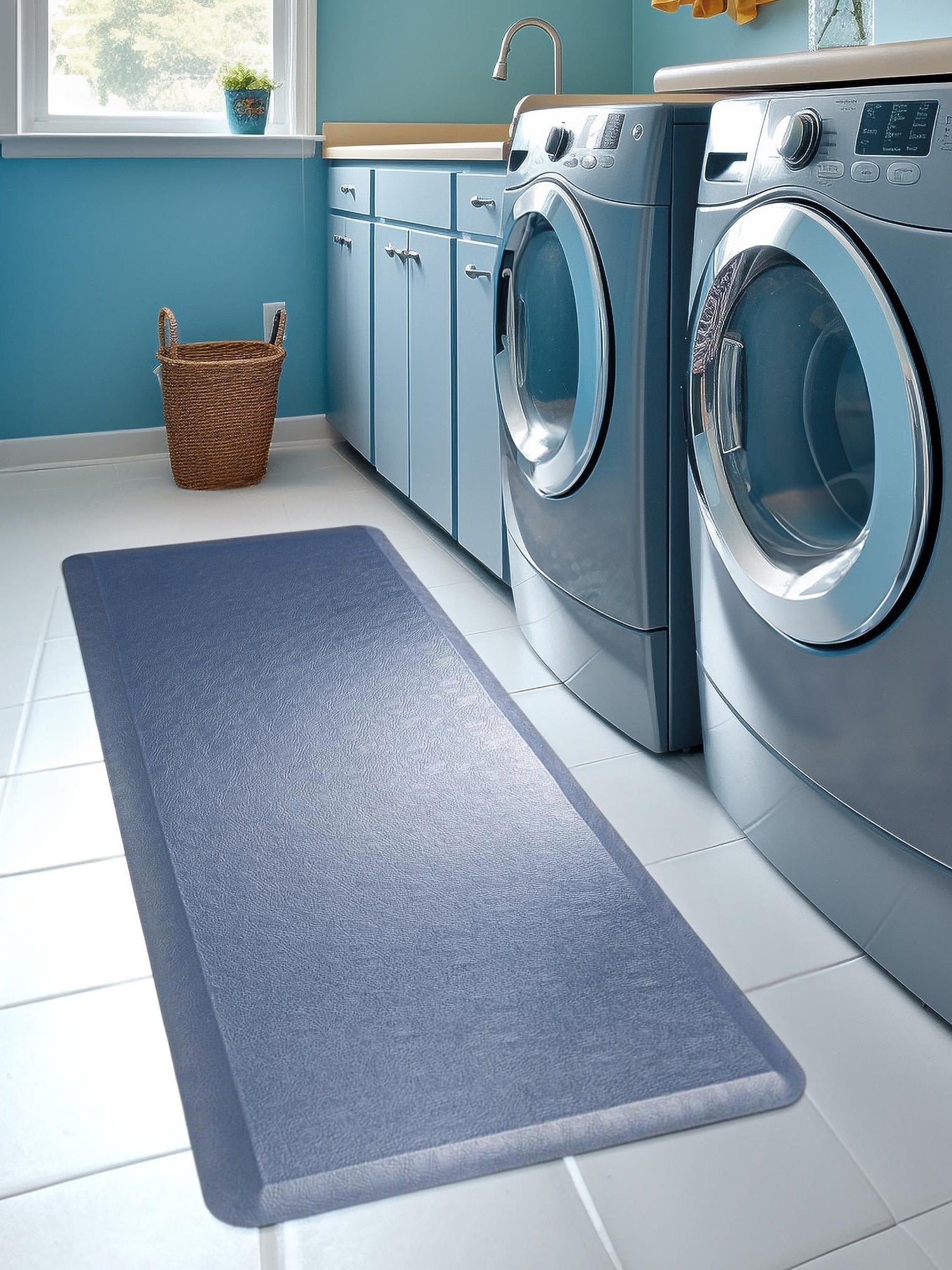Anti-Fatigue Navy Blue 2' x 3' Comfort Standing Mat  for Kitchen, Bath, Laundry Room, Office Colorful PVC Durable Non-Slip Water Resistant Spill Proof Rug Thick Rubber for Sale at Rug Engine