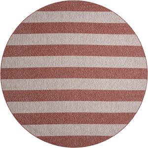 Rust Red 10' x 10' Outdoor Striped Round Area Rug Weather Resistant for Patio, Deck, Terrace, Balcony, Porch Geometric Pattern Waterproof Carpet for Sale at Rug Engine